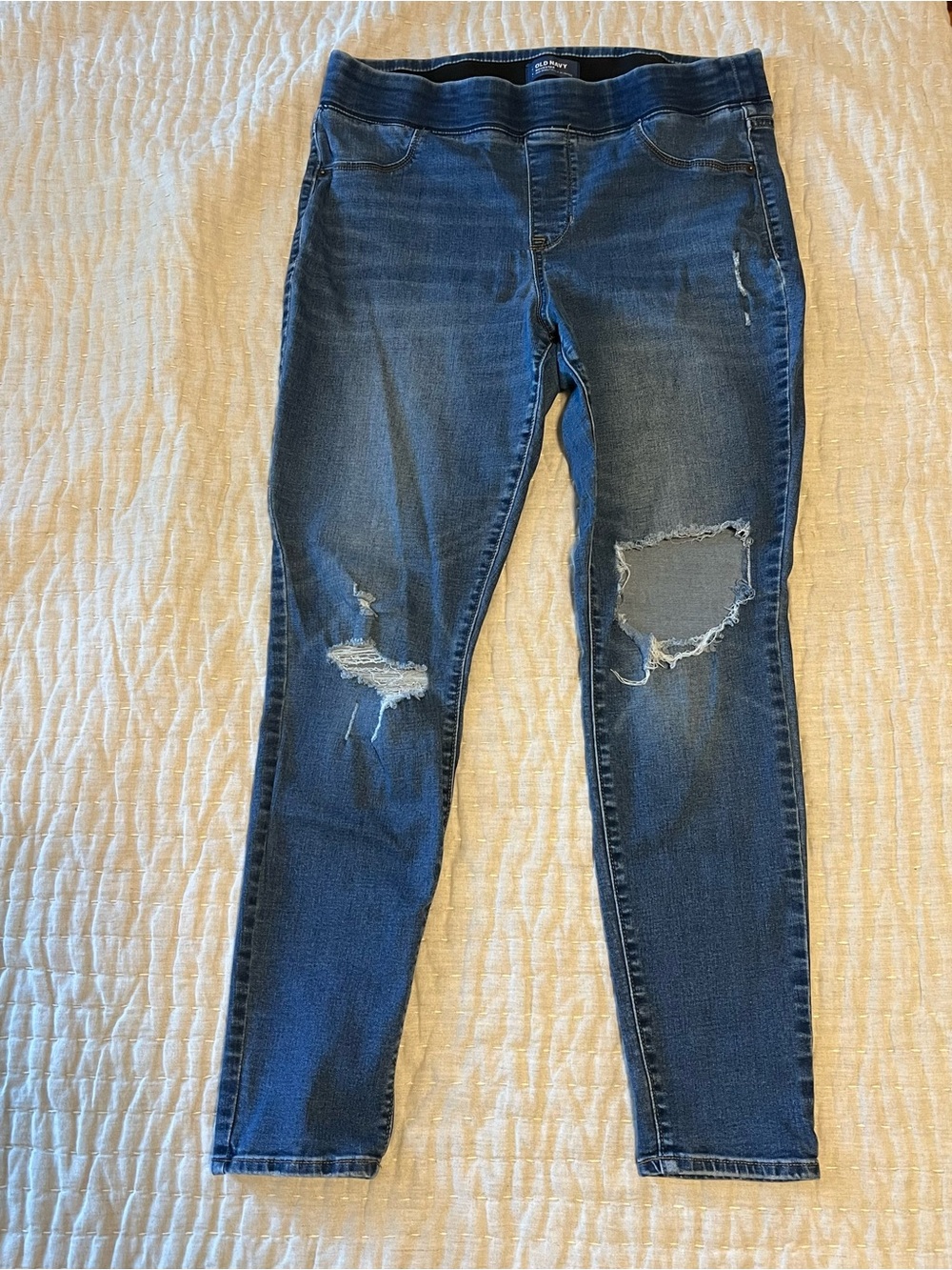 Old Navy Women's Rockstar Pull On Distressed Dark Blue Skinny Jeans size 14